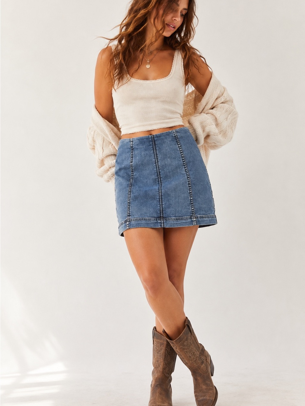 Free People High-Rise Blue Denim Mini Skirt